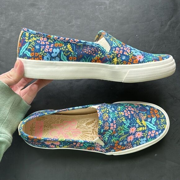 Keds Rifle Paper Co Size 6.5 Shoes Blue Colorful Floral Platform Slip On Sneaker - Picture 2 of 11